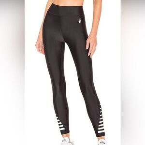 P.E Nation Black High Rise Leggings Stripe Ankle Logo Size S Athleisure